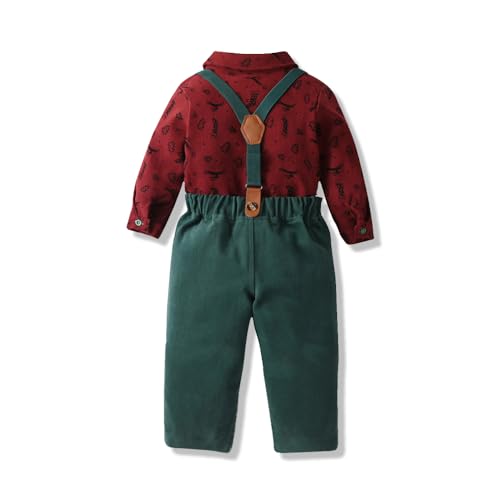 Image of Christmas Toddler Kids Boys Gentleman Clothing Sets Long Sleeve Cartoon Bowtie Shirts+Suspenders Pants Suits