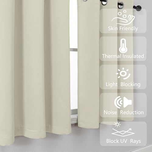Image of Simplebrand Natural Kitchen Valances for Windows 18 Inches Long 2 Pack, Room Darkening Window Valances for Living Room, Grommet Short Straight Drape Kitchen Curtains for Bedroom Kids Room, 40Wx18L