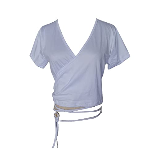 Womens Summer Short Sleeve Top Ruched Cropped Slim Blouse T-Shirts Drawstring Short Cute Crop Tops (X-Large,White)
