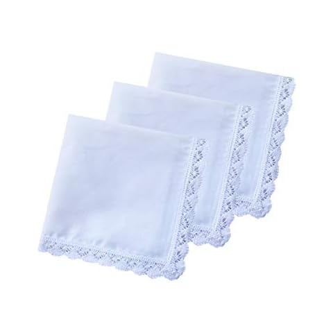COCOUSM New Ladies White Cotton Handkerchiefs Crochet Lace Hanky -30cm, A-3pcs, One Size Cover