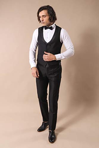 Costume de mariage noir 3 pièces smoking avec revers satin - 5