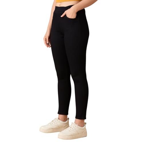 Image of 4FLIES Women's High Waist Jeggings | Super Combed Slim Fit Ankle-Length Pants with Elastic Waistband | Comfortable Denim Look Leggings for Casual, Travel & Office Wear