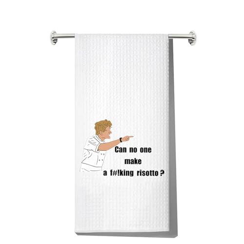 MYSOMY Chef Ramsay - Asciugamano da cucina con scritta 'Can No One Make A Risotto Ramsay', regalo da cucina (risotto UK)