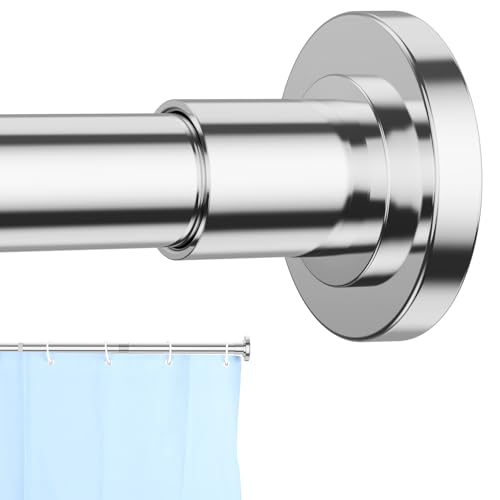 Image of CorkLatta Chrome Shower Curtain Rod 31 to 92 Inch,1 Inch Diameter Adjustable Spring Tension Curtain Rod No Drilling Stainless Steel Telescoping Rod,No Rust
