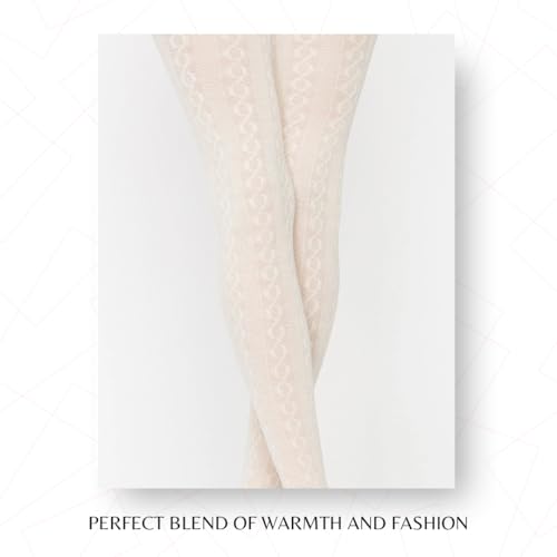 Image of PENTI Karina Women's Knit Patterned Winter Tights | Warm Sweater Tights Cotton-Blend 180 Den | Black, Vanilla, Gray
