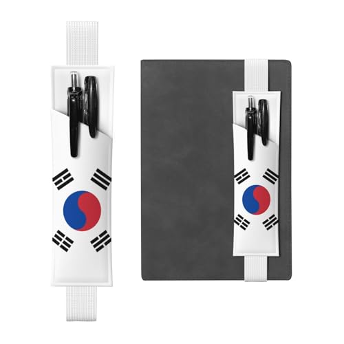 JxWCher Leather Pen Holder Bookmark for Notebook Deco,Flag of Republic of Korea Print Book Mark Elastic Pen Pouch Organizer