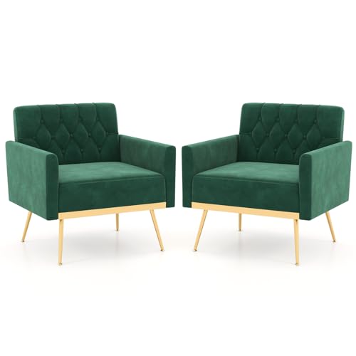 Giantex Modern Velvet Accent Chair Set of 2, Mid-Century Upholstered
