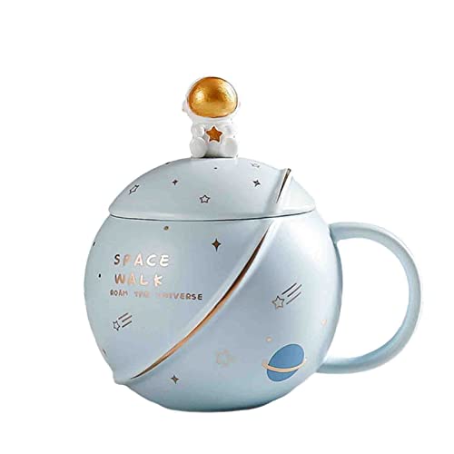 400ml Space Ceramic Mug with Spoon lid Lovely Astronaut Mugs Astronaut Moon Landing Water Cup Milk Coffee Cup drinkware