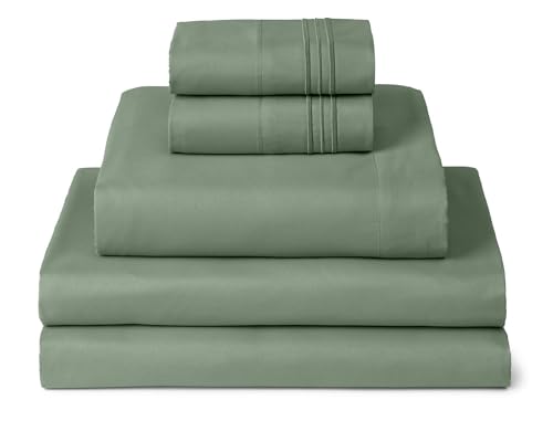 Image of Mellanni Split King Sheets Set - 5 PC Iconic Collection Bedding - Hotel Luxury, Extra Soft, Cooling Bed Sheets - Wrinkle, Fade, Stain Resistant (Split King, Sage)