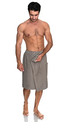 Image of TowelSelections Mens Shower Wrap Adjustable Cotton Terry Bath Gym Cover Up with Snaps Small /Large Drizzle Gray