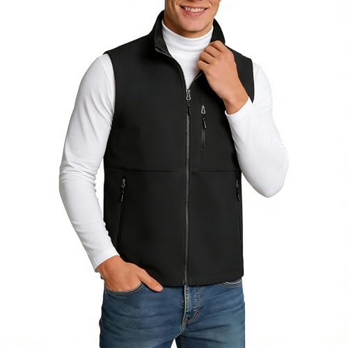 Image of Men's Soft Shell Vest Windproof Outerwear Vest Warm Inner Fleece Vest Waterproof Sleeveless Jacket
