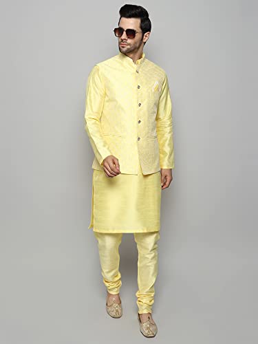 Image of Uri and MacKenzie Men's Silk Blend Kurta Churidar Pyjama with Stylish Nehru Jacket