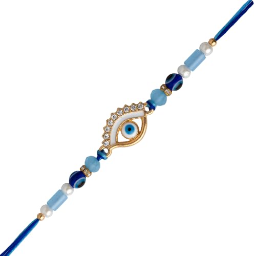 Image of Avyaan Handmade Evil Eye Beadwork Rakhi for Brother | Handcrafted Evil Eye Thread Band | Premium Beadwork | Soft, Comfortable & Lightweight | Durable | Perfect for Raksha Bandhan