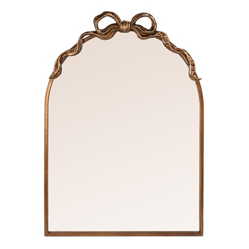 Image of Creative Co-Op Metal Framed Arched Wall Mirror with Bow Accent, Gold Finish,