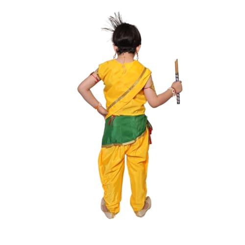 Image of Kaku Fancy Dresses Krishna Costume With Dhoti For Boy /Janmashtami /Bal Gopal Dress /Kanha Costume /Bal Krishna /Mythological Costume For Boy - Yellow-Red, 1-2 Years