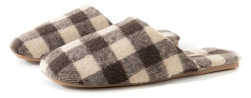 Furry Plaid Mules for Women Men Closed-Toe Silent Slippers Elegant House Shoes Sandals