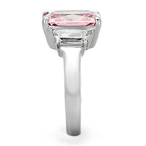 Marimor Jewelry 6.64 Carat Emerald Cut Rose Zirconia Stainless Steel Engagement Ring Womens Size 5-104