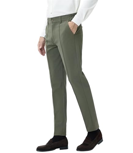 Crease Pants for Men Cotton Blend Stylish Casual Comfort Elastic Waist Regular Straight Fit