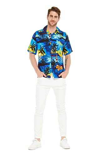 Image of Hawaii Hangover Family Matching Hawaiian Clothes, Sunset Blue | Family matching Hawaiian outfits, Sunset Blue, lightweight rayon, machine washable, tropical print, luaus, cruises