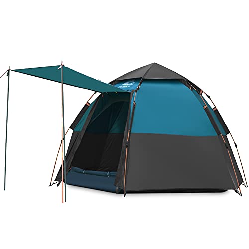 Image of Hewolf 2 /3 /4 Person Camping Tent - Instant Pop Up Waterproof 2 Doors Tent with Easy Setup | 3-Season Hexagonal Dome Design for Family, Hiking & Traveling