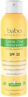 Babo Botanicals Sheer Zinc Continuous Spray Sunscreen SPF 30 with 100% Mineral Active, Non-Nano, Water-Resistant, Reef-Friendly, Fragrance-Free, Vegan, For Babies, Kids or Sensitive Skin - 6 oz.