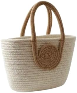 Jmk Textile Women Stylish Pure Cotton Boho Fancy Handmade Handbags Tote Basket Bag Shoulder Purse For Ladies Girls College Office Shopping Travel Gift For Sister 002, Beige