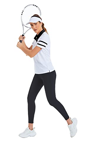 Jacketown Collared Shirts For Women Short Sleeve Polo Golf Apparel Cool Dri Upf 50+ Sun Protection Lightweight Athletic Black White Tennis Shirts(Wpb, L) #TOP3