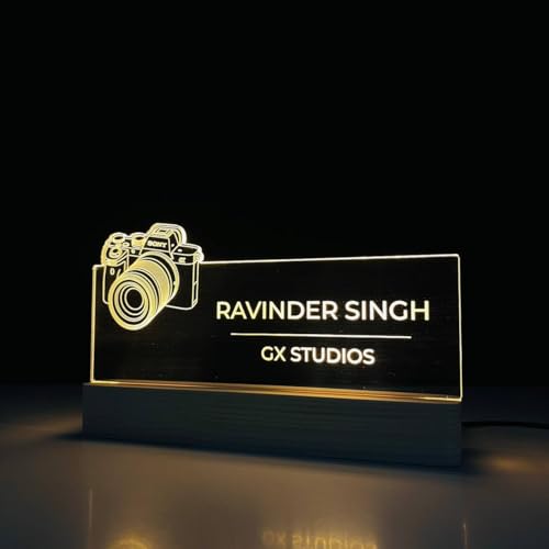 Image of Personalized LED Desk Name Plate for Photographer Custom Engraved Sign with Camera Design Photographer Desk Light Studio Office Decor Birthday Thank you Gift for Brother Boyfriend Friend