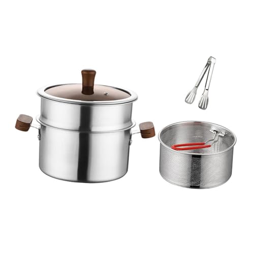 Folpus avec couvercle, poêle à frire avec poignée, friteuse robuste avec panier pour cuisine, frites, poisson, poulet, pâtes, avec Couche de Vapeur
