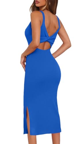 oten robe midi plage femme dos nu torsadé bleu royal taille M