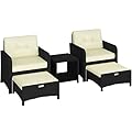 Yaheetech Balcony Furniture Outdoor 5 Piece Patio Conversation Set, PE Wicker Rattan Lounge Chairs, Side Table & Ottomans with Cushions & Pillows for Backyard, Porch, Garden, Black/Beige