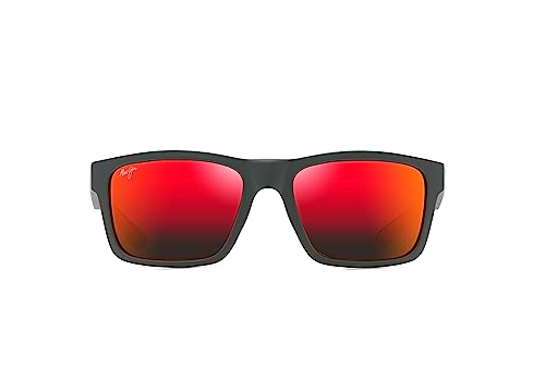 Maui Jim Men's and Women's The Flats Polarized Rectangular Sunglasses, Dark Grey w/Brick Red Int/Hawaii Lava, Medium