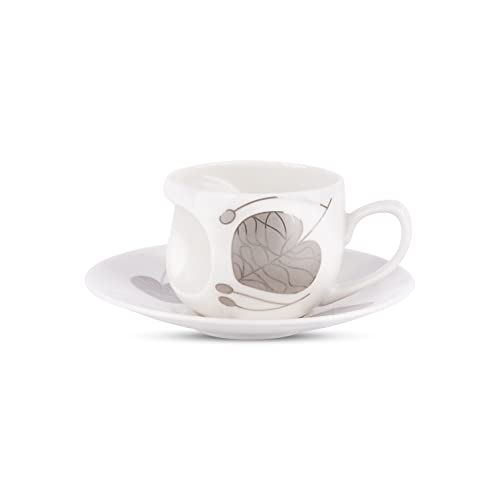 Image of Dandy Lines Face Platinum Leaf Cups & Saucers, Elegant Coffee Cups & Mugs, Eco-Ceramic, Pack of 12, Microwave & Dishwasher Safe, Great for Hosting & Gifting