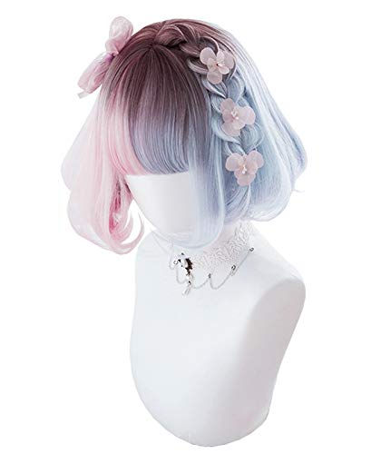 Brown Dyed Pink Blue Short Bob Synthetic Hair Wigs Makeup Party Cosplay Lolita Japanese Sweet Natural Female Wigs