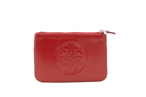 Briomhar Celtic Leather Coin Purse with RFID - Skinny Slim Flat Credit Card Holder for Women (Red)