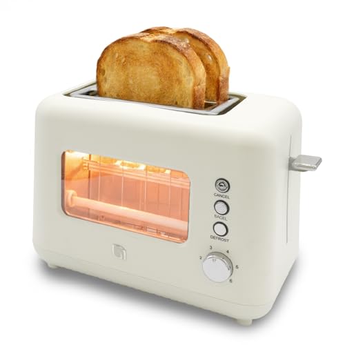 WILLOW Eco Series 2 Slice Toaster with Clear-View Window, 6 Shade Settings, 900W Retro Toaster with Extra Wide Slots, Bagel, Cancel, & Defrost Buttons, Toasters 2 Slice w Crumb Tray for Easy Cleanups