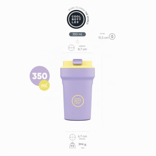 Miniatura 5 de Cool Bottles - Paradise Tumbler - Vaso Térmico De Acero Inoxidable - 350 Ml - Bali - Malva Y Amarillo - Tapa Hermética - Bebidas Frías 10 Horas Y Calientes 5 Horas - Acabado Antimanchas