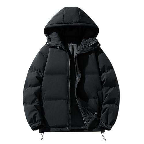DUHENWU Women's Black Quilted Puffer Down Coat, UK Hooded Waterproof Jacket, Short Length, S Size, Loose Fit, Sherpa Lining, Long Sleeve, Trench Coat Style