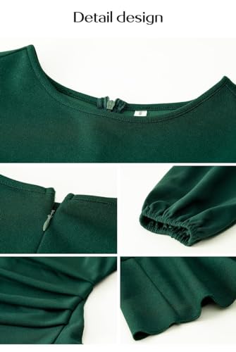 Image of Spicy Sandia Women Ruched Bodycon Cocktail Formal Mini Dress Elegant Ruffled Lantern Sleeve Business Work Banquet Tulip Dress