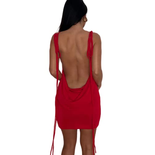 JUMISEE Women Sexy Backless Draped Mini Dress Elegant Sleeveless Spaghetti Strap Bodycon Evening Dress Club Party Dress