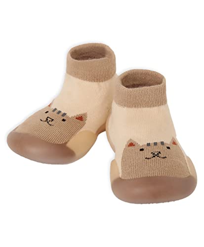 Mi Arcus Baby Brown Rubber Sole Rib Sock Shoes for Boys and Girls