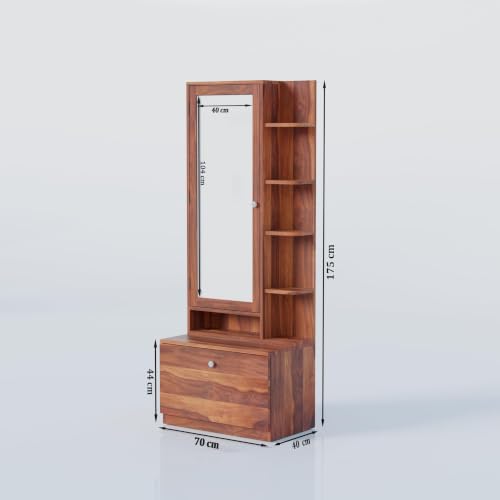 Image of Krishna Wood Decor Sheesham Wood Dressing Table with Mirror, 175 x 44 x 40 cm, Single Door, Storage Drawer, Brown (Honey Finish)