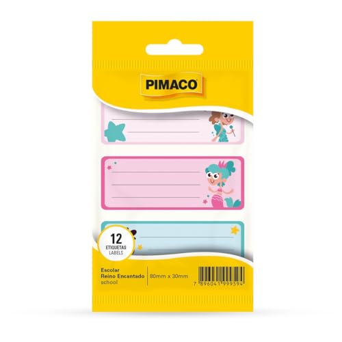Etiqueta Escolar, Pimaco, Reino Encantado, 80 mm x 30 mm, 4 Folhas, Cartela com 3