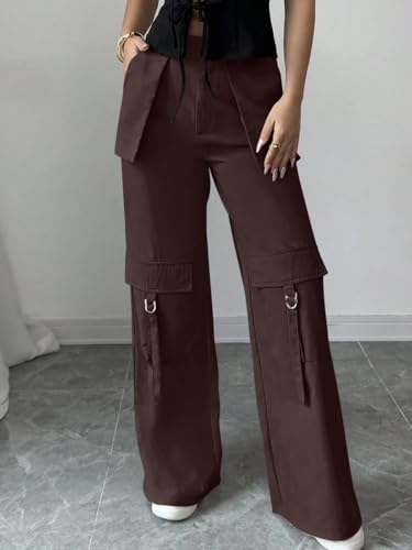 Image of Leriya Fashion Cargo Pants for Woman | Cargo Pants for Women Cotton Wide Leg Utility Fit Flap Pockets | Trousers Fors Women, Relaxed Fit Baggy Pant Airport Outfit for Womens Streetwear Attire