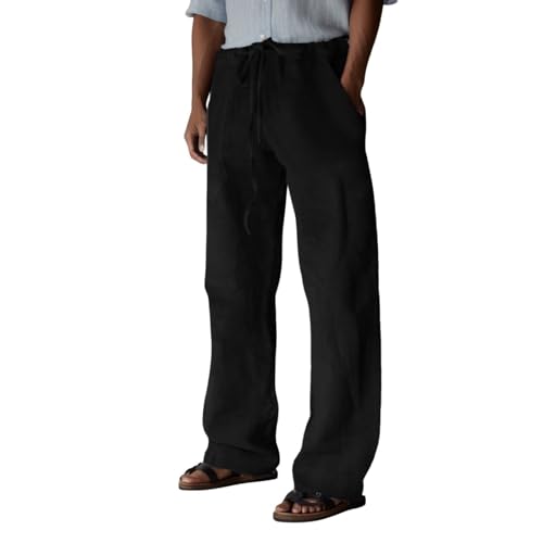 Male Casual Daily Solid Full Length Pants Mid Waist Big Pocket Drawstring Trousers Bedroom