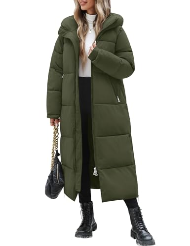 Image of Jyanl Women Long Winter Puffer Coat Quilted Jacket Winter Warm Hooded Maxi Length Parka Padded Down Zip Thick Outerwear with Side Zipper Slits