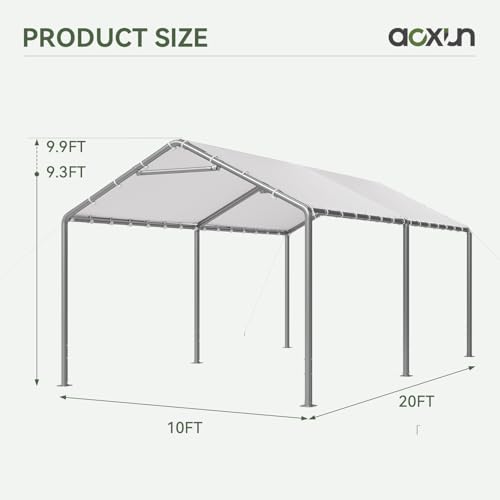 Image of Aoxun 10x20 Carport Heavy Duty Carport Potable Car Canopy Garage, White