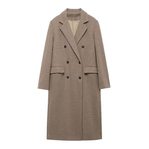 Image of Womens pea coats classic double-breasted woolen coat Winter Warm trench cashmere coat