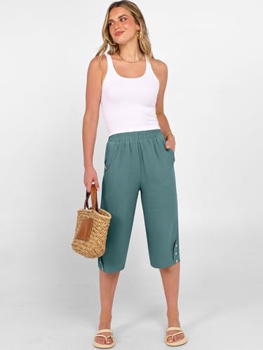 Image of ANRABESS Womens Wide Leg Capri Pants Elastic Waist Casual Loose Lounge Trousers 2026 Summer Flowy Beach Vacation Clothes