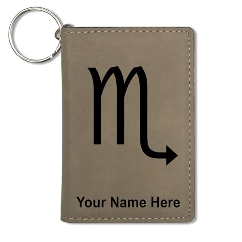 LaserGram ID Holder Wallet, Zodiac Sign Scorpio, Personalized Engraving Included (Light Brown)